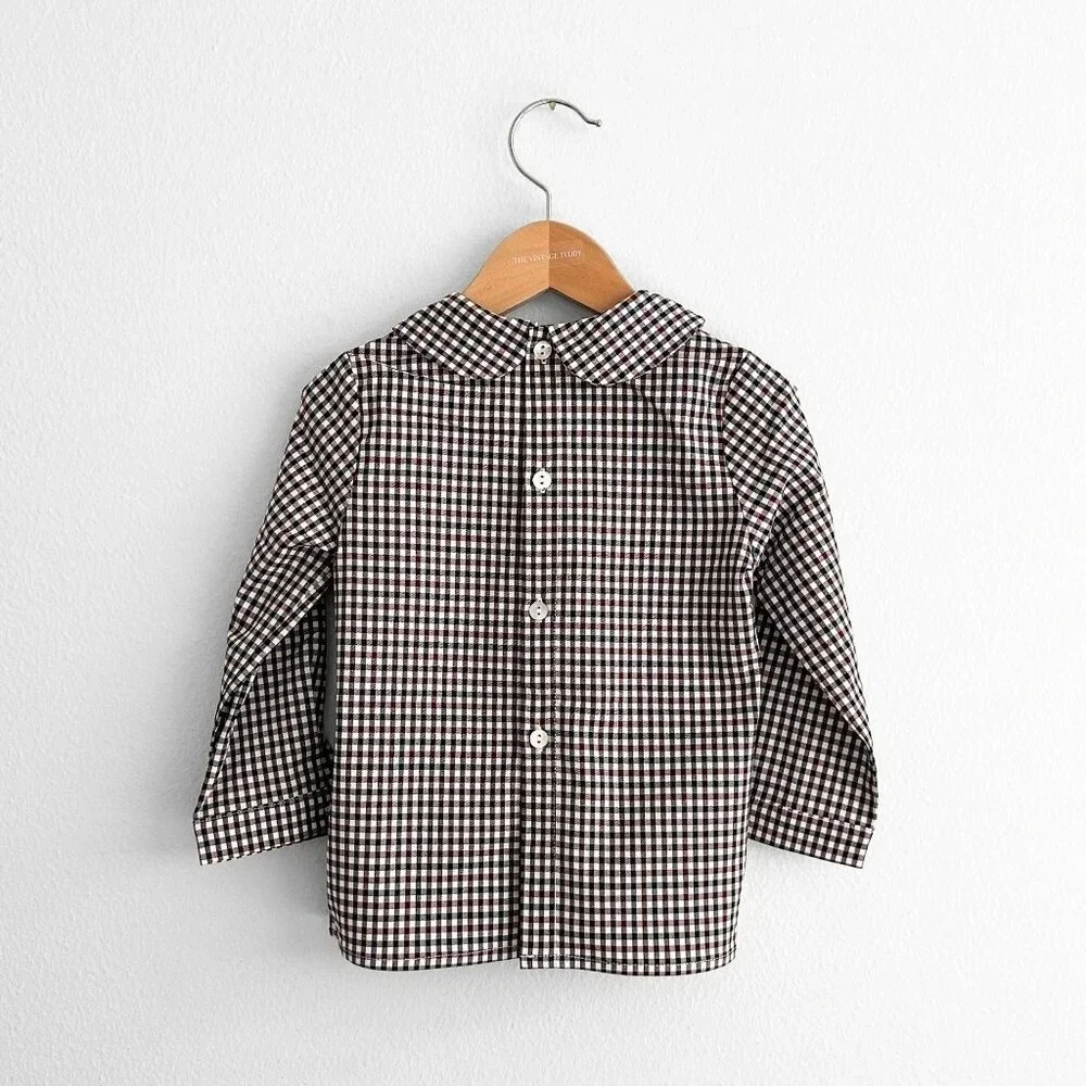 NWT Handsome Boys Long Sleeve Dress Shirt & Pants Fall Gingham Burgundy/Navy 5T